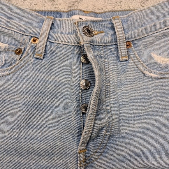 Re/Done Shorts Women's 24 Blue Light Worn 10 70’s High Rise Raw Hem Button Fly - Picture 2 of 10